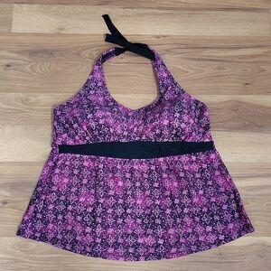 Merona Plus Size Ladies Swim Top,  16W Black and Purple,  Swim Top